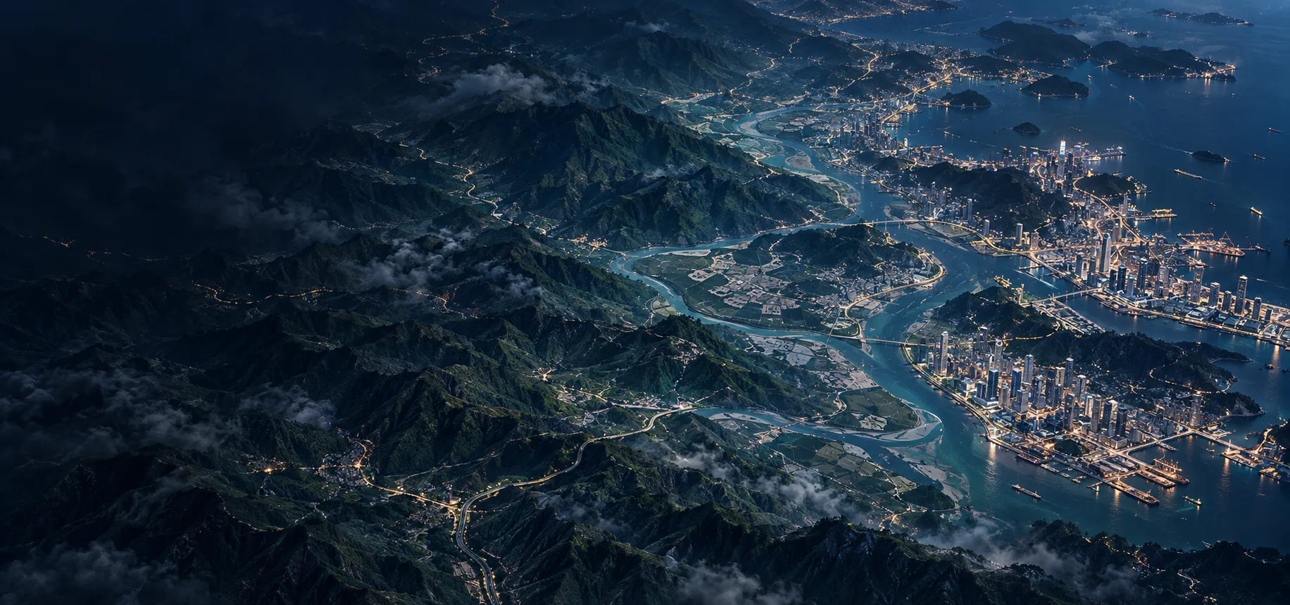 山脉、河流与城市相连的空间视角